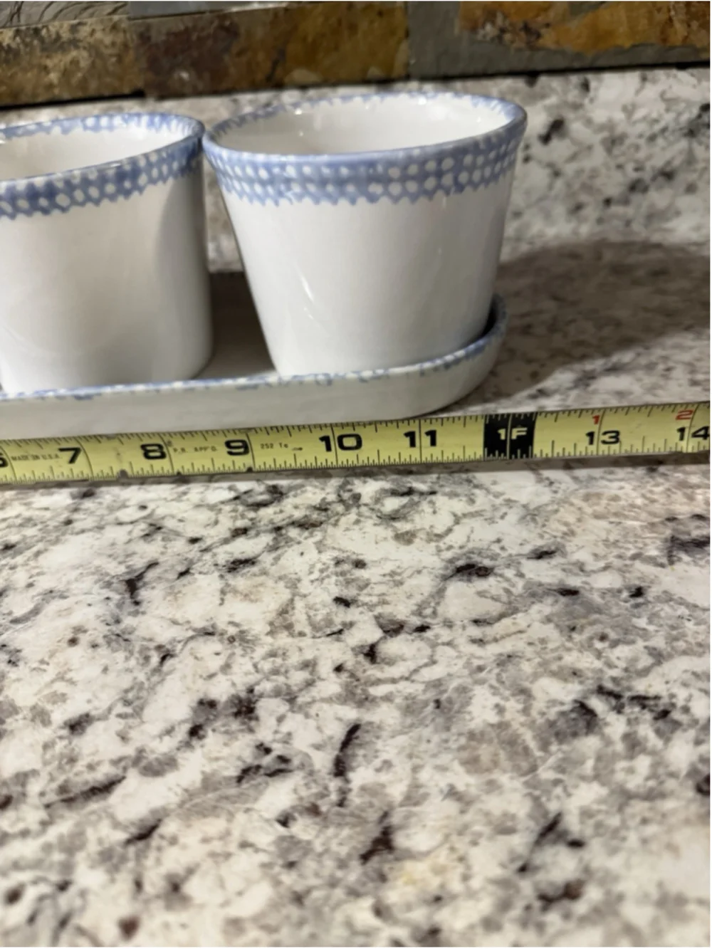 VTG Corning Corelle 3 Blue Heart Ceramic Window Planters with Tray Cottage